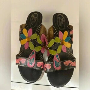 Spring Step Papaya Floral Sandals Women’s 38 / 7.5 Leather Colorful Heel Slip On
